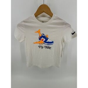 Nike Kids Boys T-Shirt White Graphic Print Fly Nike Sneaker Airplane Size 7